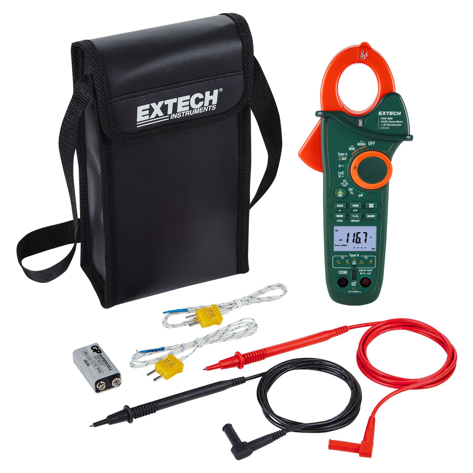 Extech EX623A Dual ingang AC/DC stroomtang met IR-thermometer en NCV