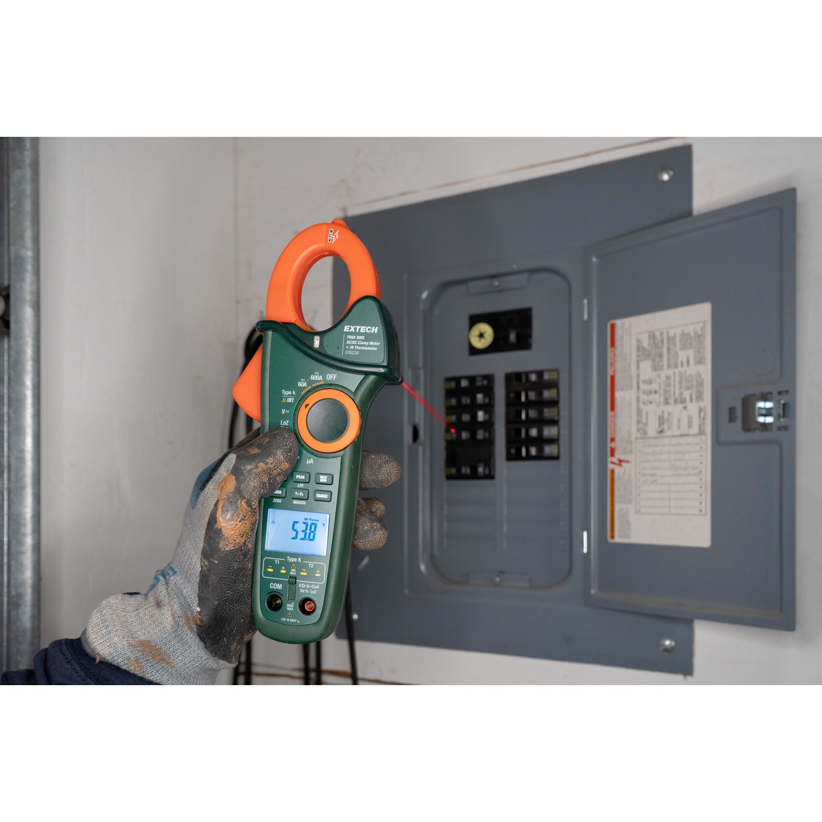 Extech EX623A Dual ingang AC/DC stroomtang met IR-thermometer en NCV