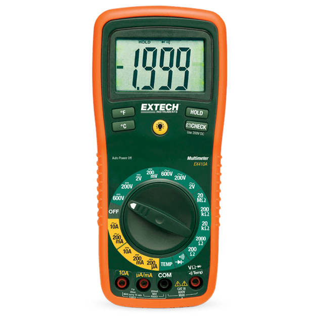 Extech EX410A Multimeter met handmatig bereik en 8 functies (DMM)