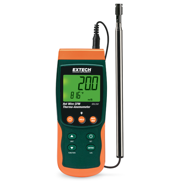 Extech SDL350 Hot‑wire thermo‑anemometer met SD‑datalogger