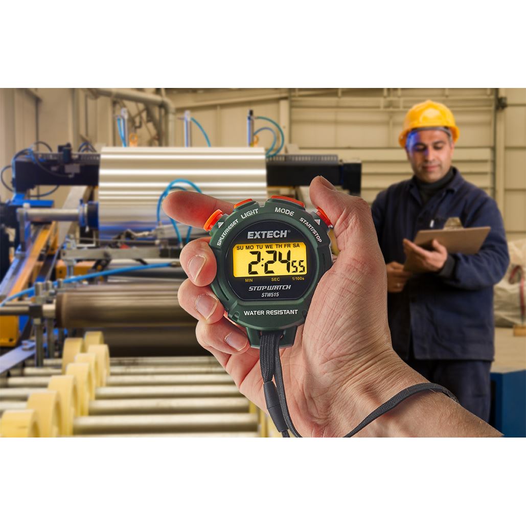 Extech STW515 digitale stopwatch/klok met kalender en achtergrondverlicht display